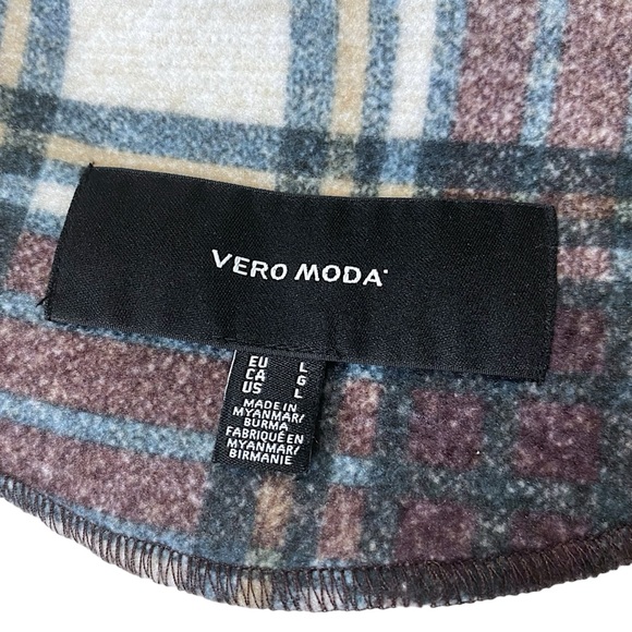 VERO MODA Katrine Brushed Fleece Buffalo Plaid Overcoat Jacket Lightweight Sz L - Picture 6 of 7